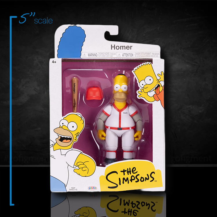 Jakks Pacific Homer Simpson 5 inch Baseball action figure with bat and removable hat in branded Simpsons packaging