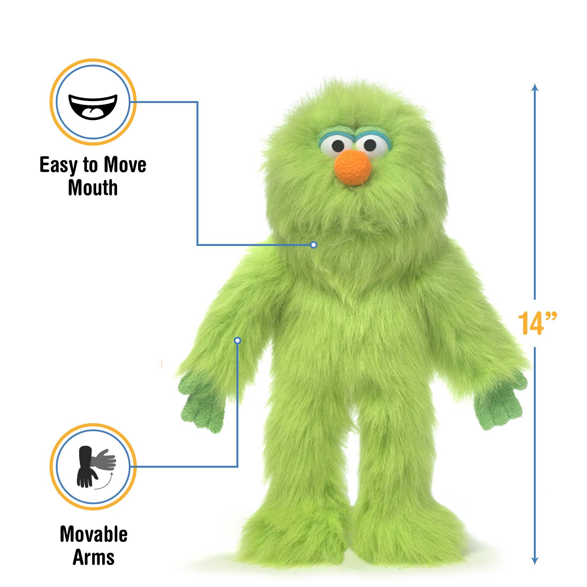 Silly Puppets - Silly Puppets Monster, Green (14") plush with movable arms and easy-to-move mouth by Silly Puppets