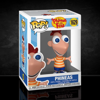 Funko Pop Phineas vinyl figure #1629 in box featuring striped shirt and blue shorts from Phineas and Ferb