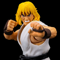 Jada Toys Ultra Street Fighter II Ken Player 2 version 6-inch action figure in white gi with yellow hair and fighting pose