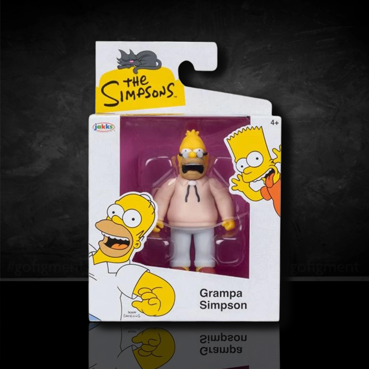 Jakks Pacific The Simpsons Grandpa Simpson 2.5 inch action figure in pink sweater packaging with character illustrations