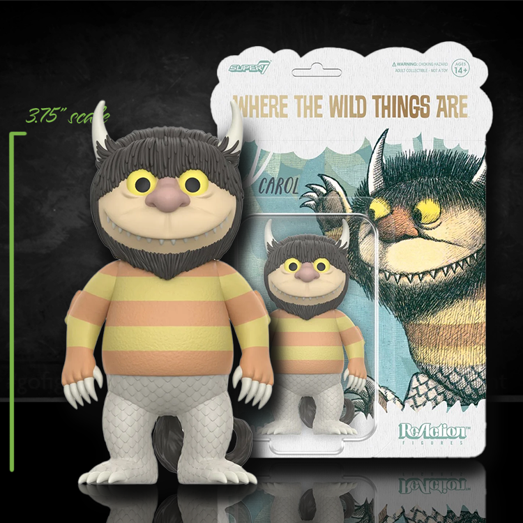 Where The Wild Things Are Carol figure by Super7 with striped shirt and horned beast design in packaging and standalone view