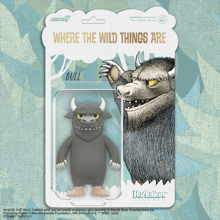 Where the Wild Things Are Bull monster action figure by Super7 in clear blister packaging with illustrated background