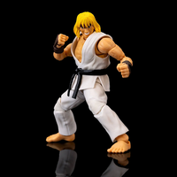 Jada Toys Ultra Street Fighter II Ken Player 2 action figure in white gi with yellow hair and dynamic fighting pose
