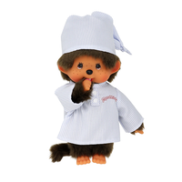 Official Sekiguchi 8-inch Monchhichi Boy doll wearing classic blue pajamas, often searched as a Monchichi pajama plush.