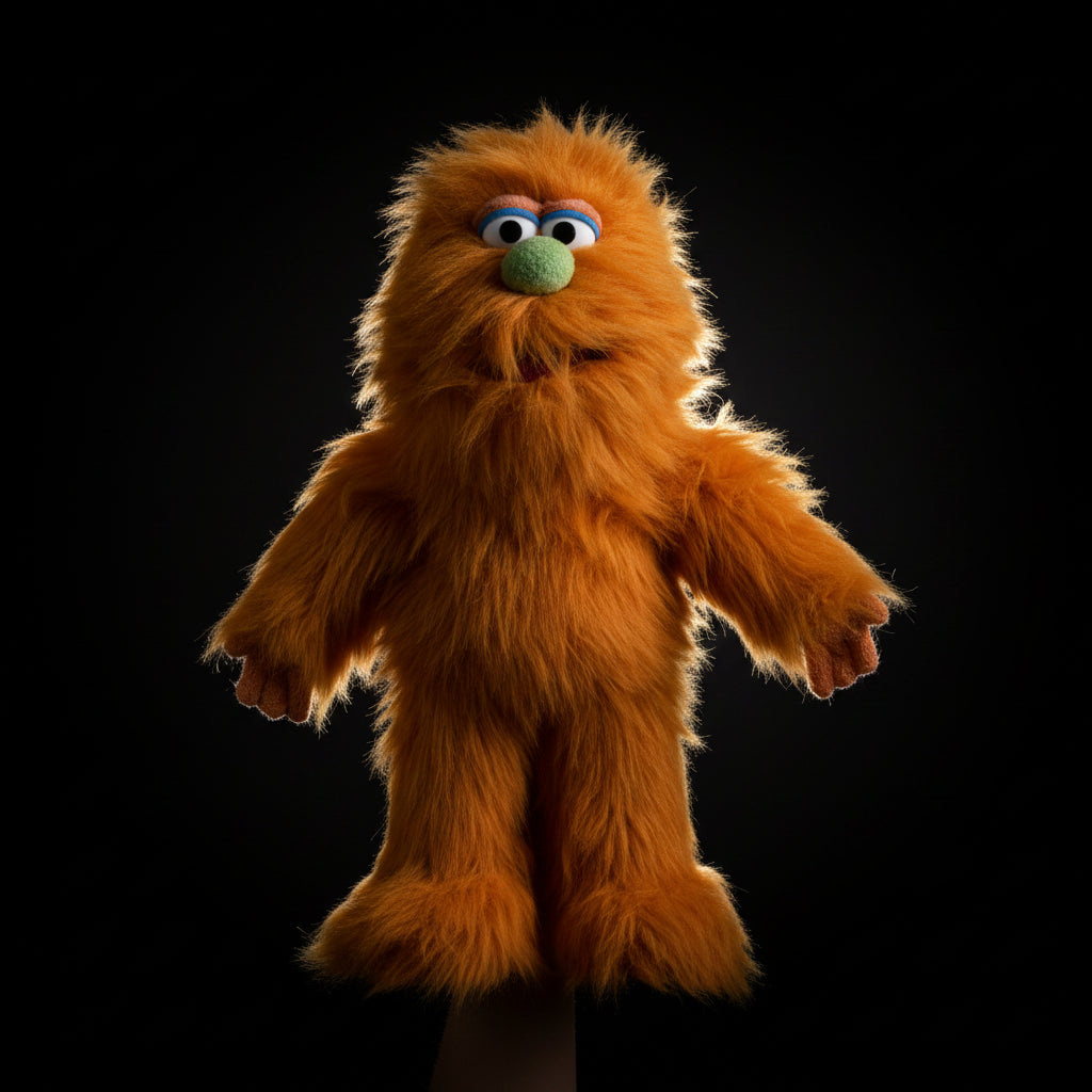Silly Puppets - Silly Puppets Monster, Orange (14") plush with soft orange fur, green nose, and expressive eyes by Silly Puppets