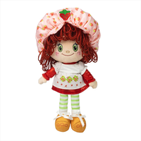 Strawberry Shortcake plush doll with soft yarn hair, striped leggings, and pink strawberry hat by Loyal Subjects
