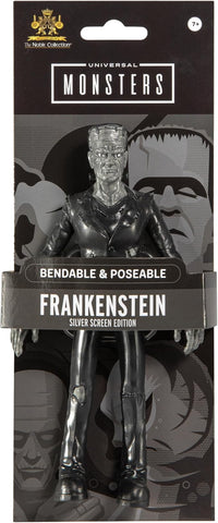 Bendable and poseable Universal Monsters Frankenstein figure in black and white packaging from The Noble Collection