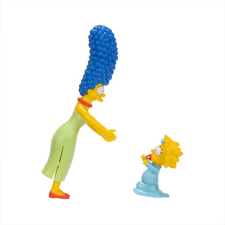 Jakks Pacific Marge Simpson and Maggie 5-inch action figures posed facing each other on white background