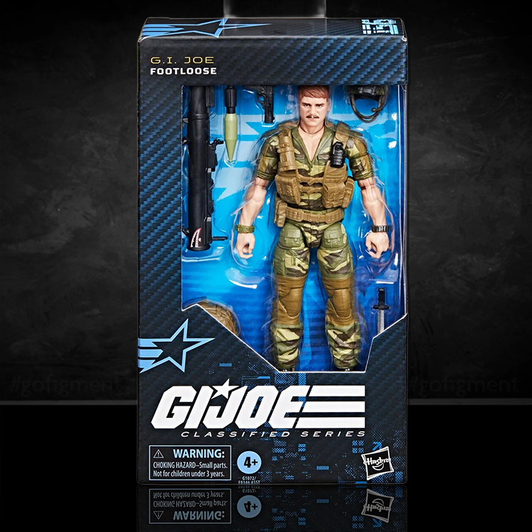 Hasbro G.I. Joe Classified Series Footloose 6-inch action figure in military outfit with accessories in window box packaging