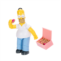 Jakks Pacific Homer Simpson 5-inch action figure holding a donut with open pink box of donuts on white background
