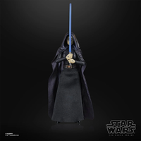 Hasbro Star Wars Black Series Barriss Offee 6-inch action figure with blue lightsaber and dark cloak on black background