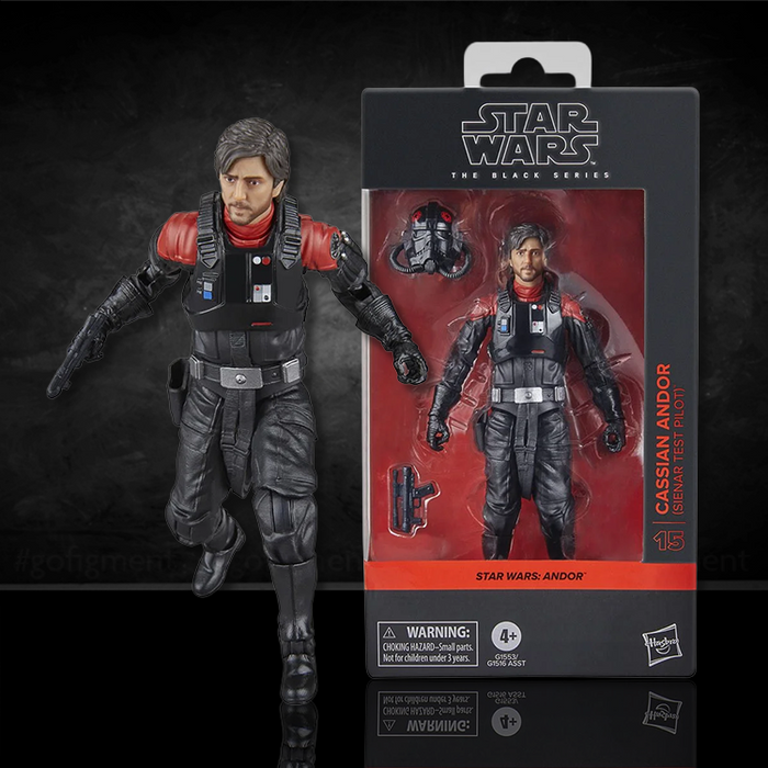 Cassian Andor Star Wars Black Series 6-inch action figure in Sienar Test Pilot outfit by Hasbro with accessories and packaging