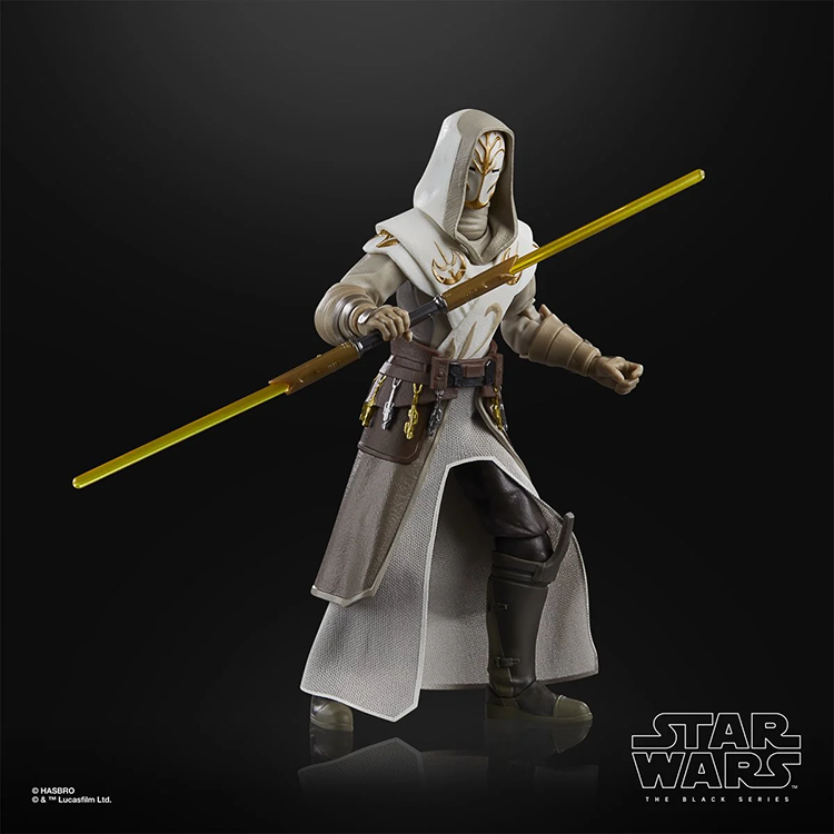 Hasbro Star Wars Black Series 6-inch Jedi Temple Guard action figure with double yellow lightsaber on black background