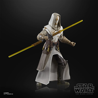 Hasbro Star Wars Black Series 6-inch Jedi Temple Guard action figure holding double yellow lightsaber on black background