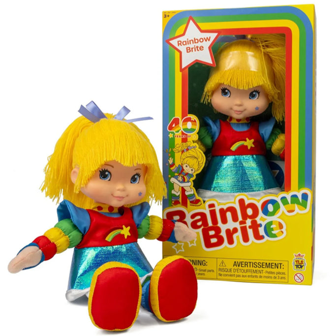 Rainbow Brite 12-inch plush doll with yellow hair and blue dress in colorful 40th anniversary box by The Loyal Subjects