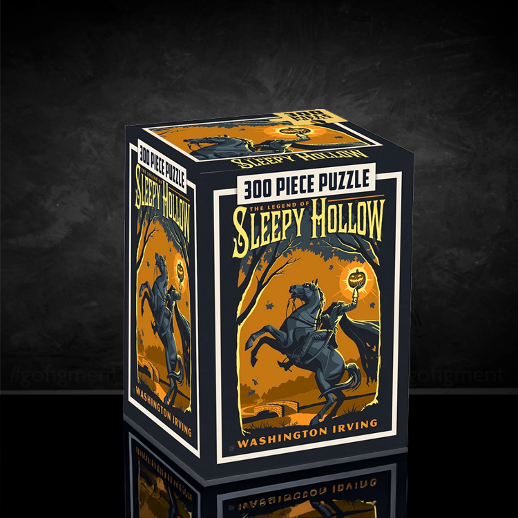 Master Pieces Sleepy Hollow 300 piece jigsaw puzzle box featuring Headless Horseman artwork and gothic design details