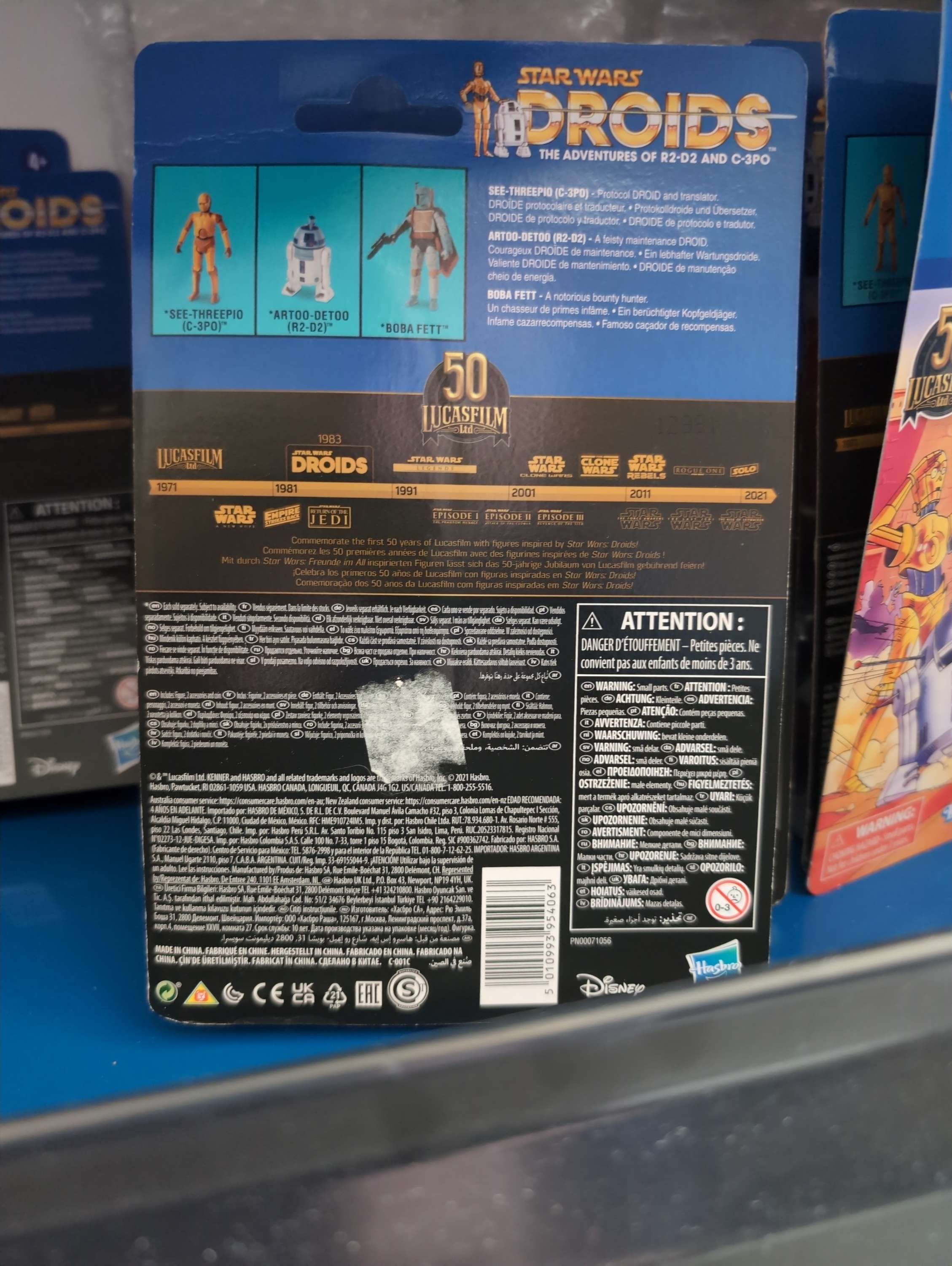 Boba Fett Star Wars Droids Action Figure 50th Anniversary with coun new in box by Hasbro packaging back view