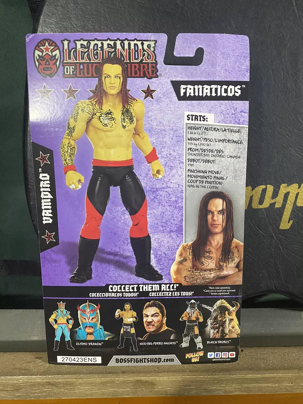 Vampiro Legends of Lucha Libre Fanaticos 6" Action Figure – Classic 90s Era (1:12 Scale) by Boss Fight Studio Llc new in box back view