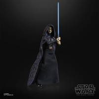 Hasbro Star Wars Black Series Barriss Offee 6-inch action figure with hooded cloak and blue lightsaber on black background