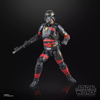 Hasbro Star Wars Black Series Night Trooper action figure with battle damage and red accents on black armor