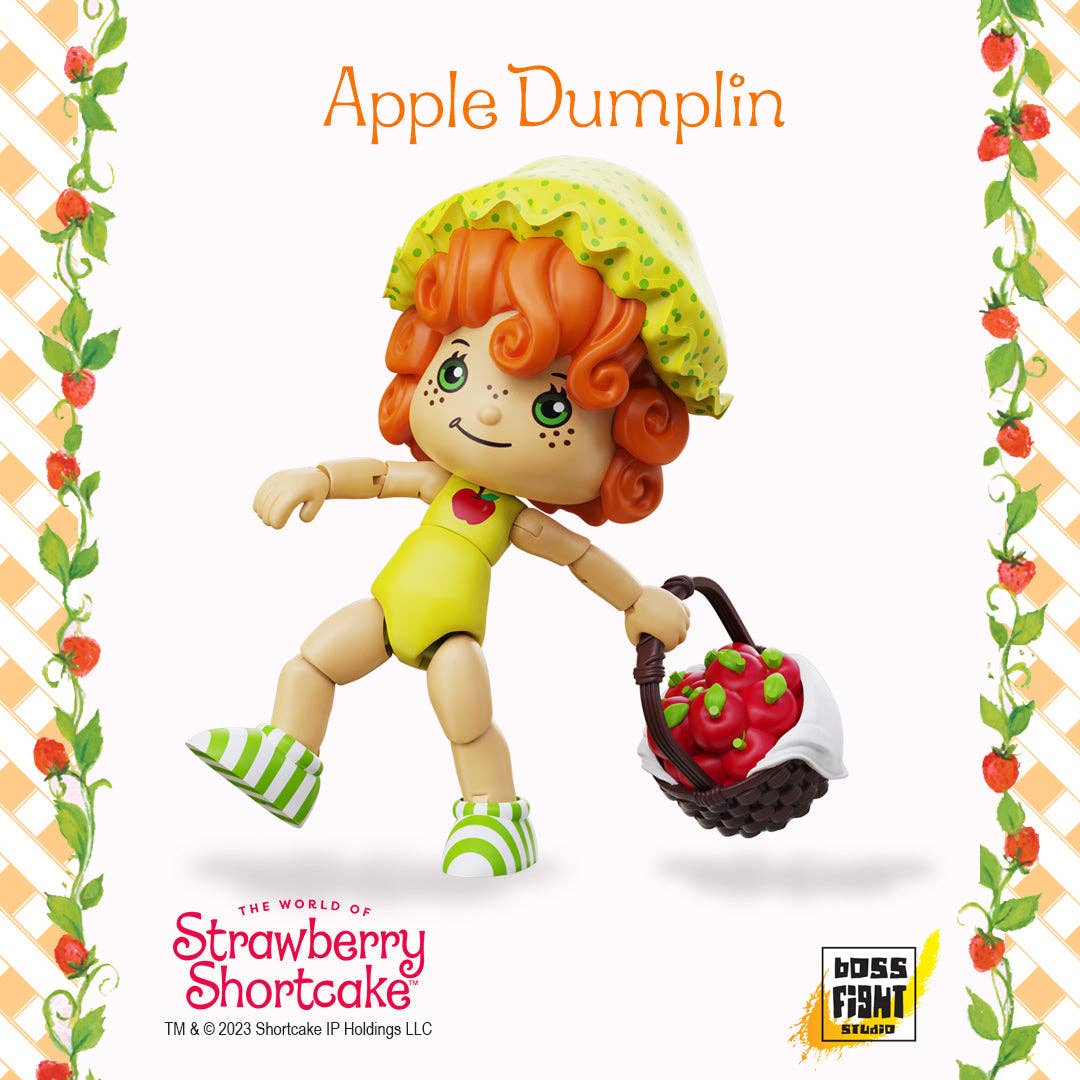 Boss Fight Studio Llc Apple Dumplin collectible figure with curly red hair green outfit and strawberry basket accessory