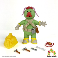 Boss Fight Studio Llc Fraggle Rock Flange Doozer figure with red hair, tool belt, yellow boots, and construction accessories on white background