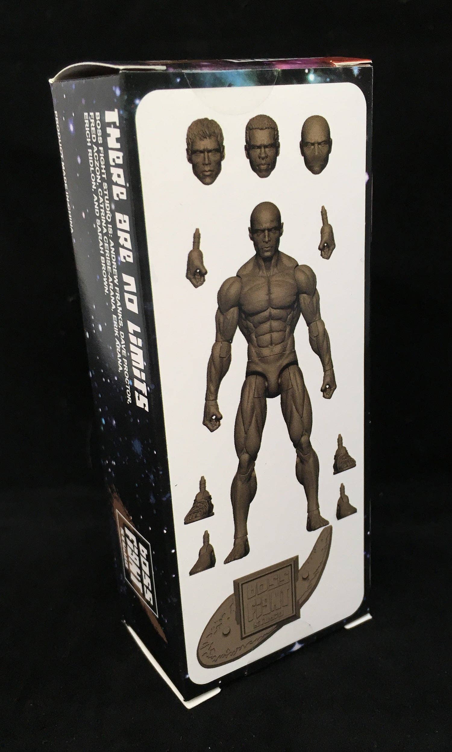 Boss Fight Studio Llc 1:18 scale male blank action figure with multiple head and hand options in packaging