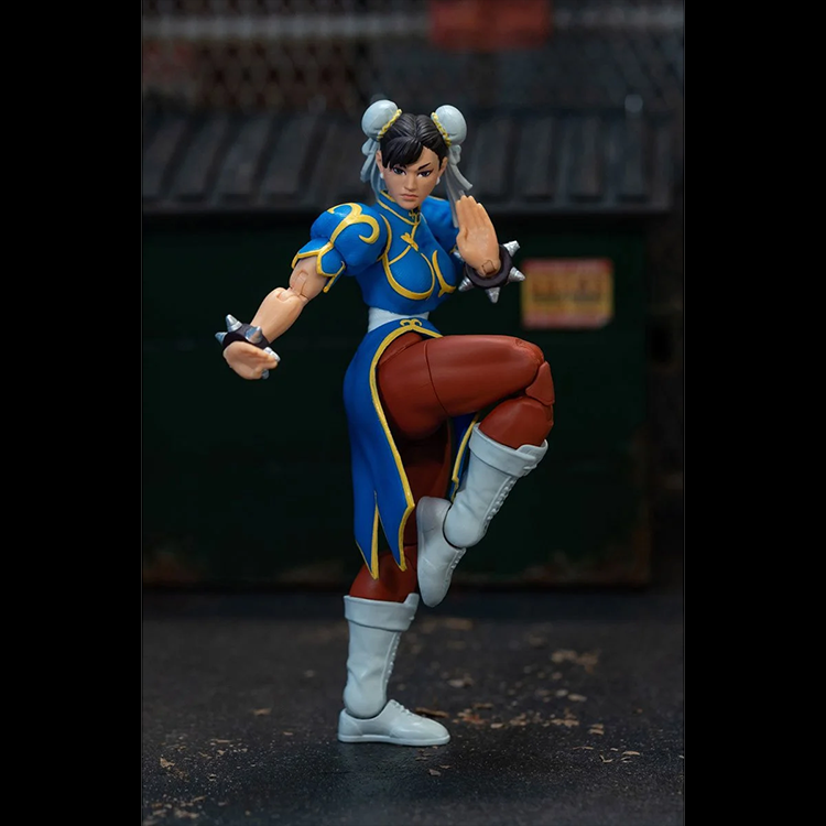 Jada Toys Ultra Street Fighter II Chun-Li 6-inch action figure posed in signature fighting stance on dark background