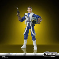 Kenner Star Wars Vintage Collection Lt. Callahan action figure holding helmet and blaster on yellow background
