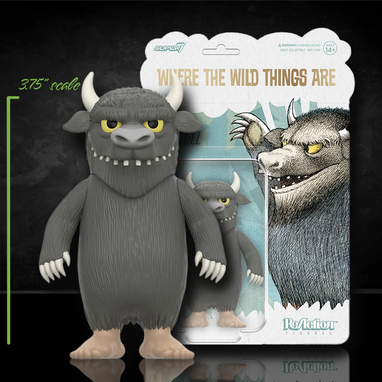 Super7 Where The Wild Things Are figure of gray horned creature with yellow eyes and textured fur at 3.75 inch scale