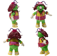 Boss Fight Studio Llc Fraggle Rock Doozer figure with green skin, brown hair, yellow outfit, and pink gear shown from multiple angles