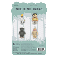 Super7 Where the Wild Things Are action figure set back packaging showing Max, Carol, Bull, and Douglas designs