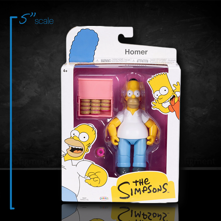 Jakks Pacific Homer Simpson 5-inch action figure with pink donut box in The Simpsons branded packaging