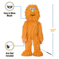 Silly Puppets - Silly Puppets Monster, Orange (30") plush with bright orange fur, green nose, movable mouth, and arm rod by Silly Puppets