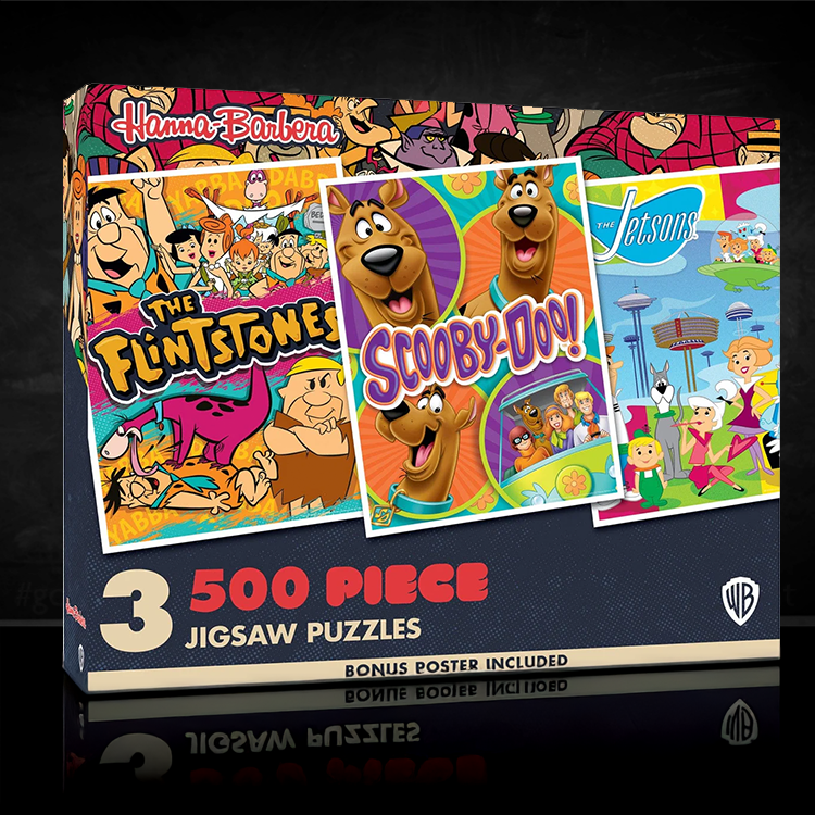Hanna Barbera 3 pack of 500 piece jigsaw puzzles featuring The Flintstones Scooby-Doo and The Jetsons by Master Pieces