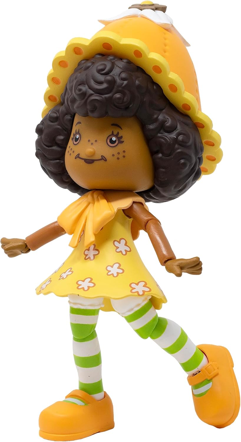 Boss Fight Studio Llc Orange Blossom classic figure in yellow dress, flower hat, green striped leggings, and orange shoes with curly hair