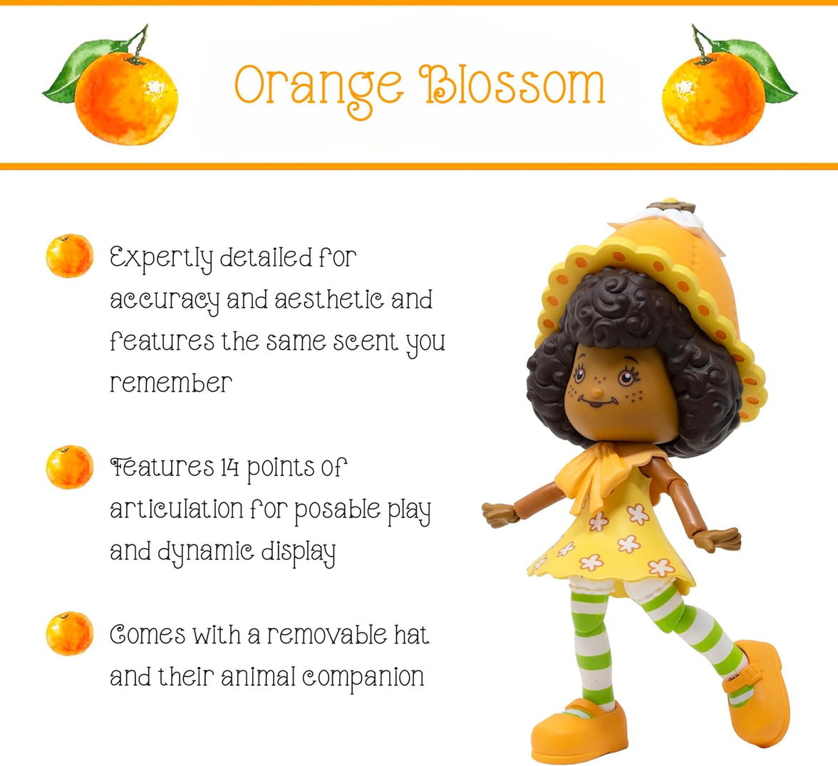 Boss Fight Studio Llc Orange Blossom figure with curly hair, yellow dress, green striped leggings, removable hat, and animal companion
