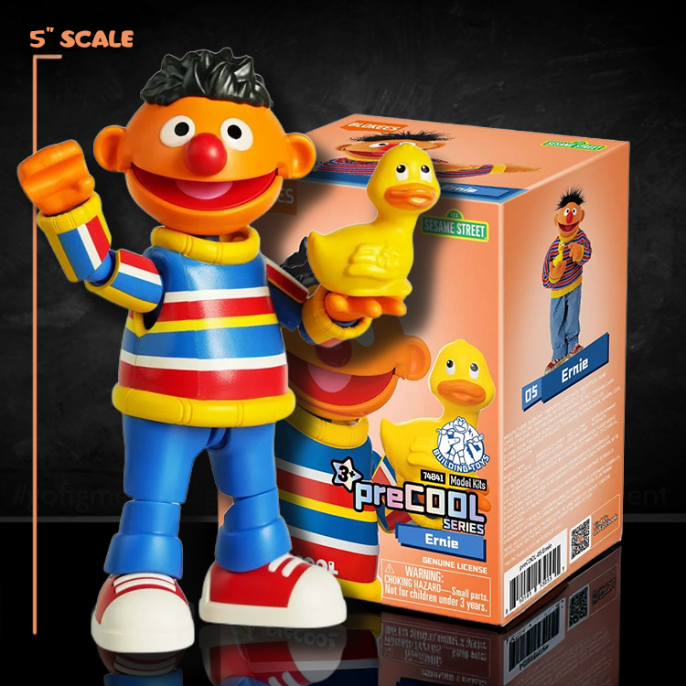 Blokees Sesame Street Ernie mini model kit 5 inch scale figure holding rubber duck with packaging box next to it