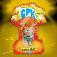 Garbage Pail Kids Blasted Billy figure with explosion backdrop in Super7 ReAction collectible packaging