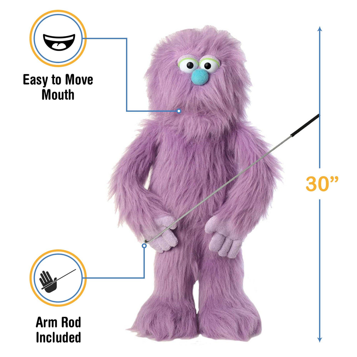 Silly Puppets - Silly Puppets Monster, Purple (30") plush with soft fur, movable mouth, and included arm rod by Silly Puppets