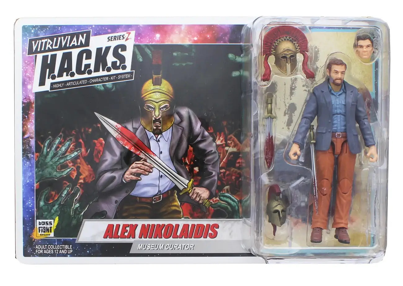 Vitruvian H.A.C.K.S. action figure packaging with character illustration and figure inside.