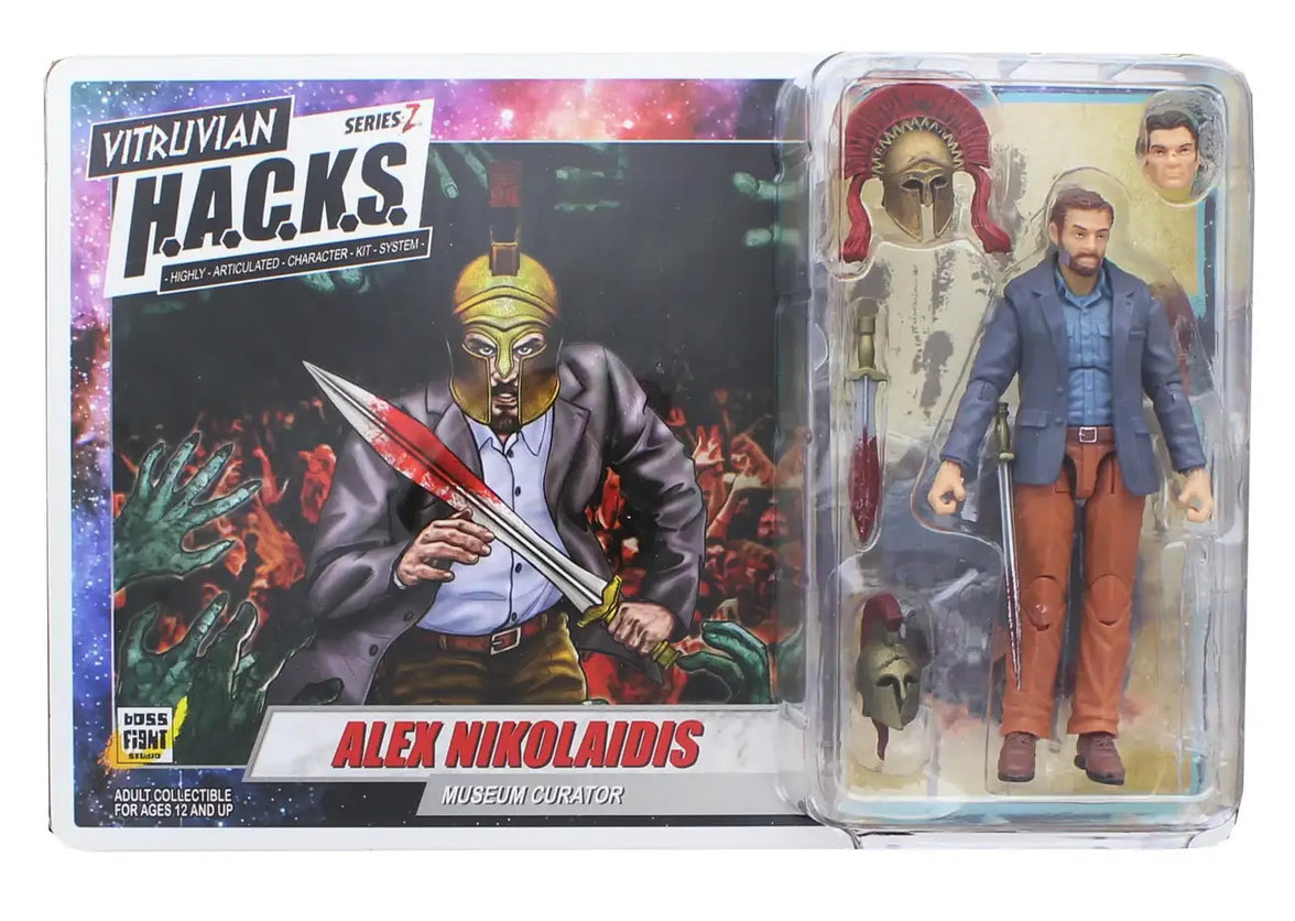 Vitruvian H.A.C.K.S. action figure packaging with character illustration and figure inside.