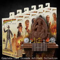 Indiana Jones 6 figure set by Hasbro with Grail Knights table artifact and detailed character packaging display