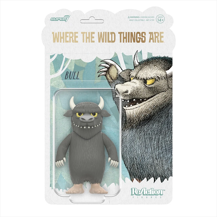 Where the Wild Things Are Bull monster action figure by Super7 in clear blister card with illustrated packaging background