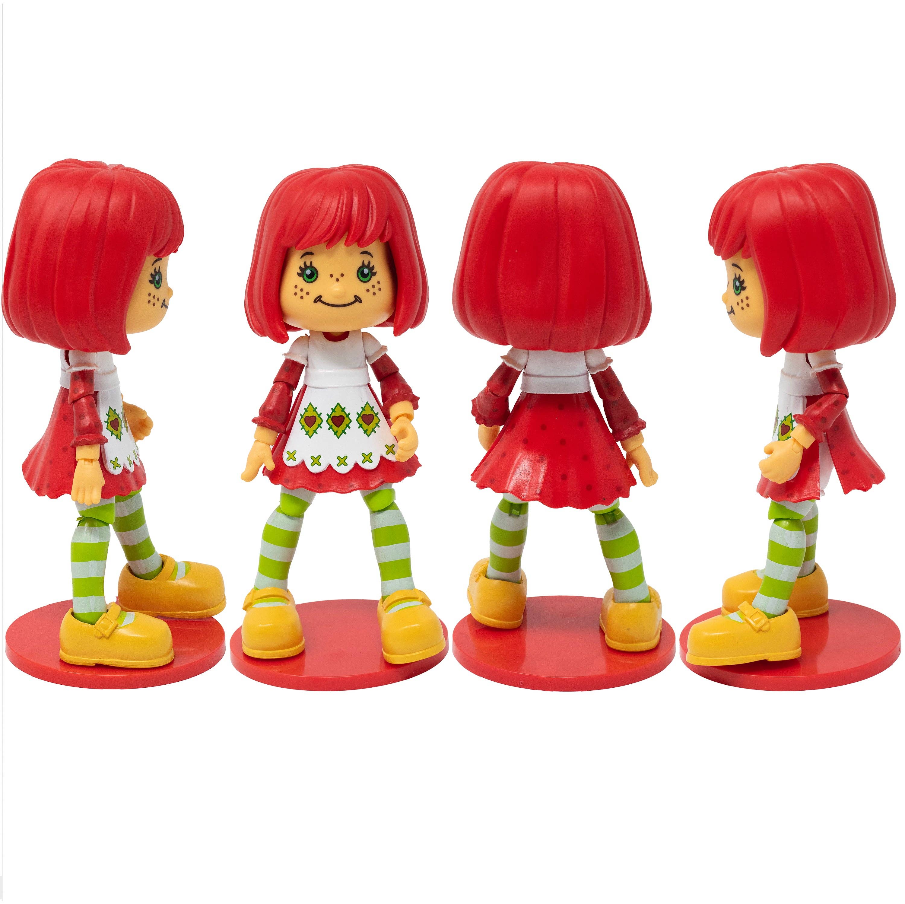 Boss Fight Studio Llc deluxe Strawberry Shortcake figure with red hair, green striped tights, yellow shoes, and white apron stand display