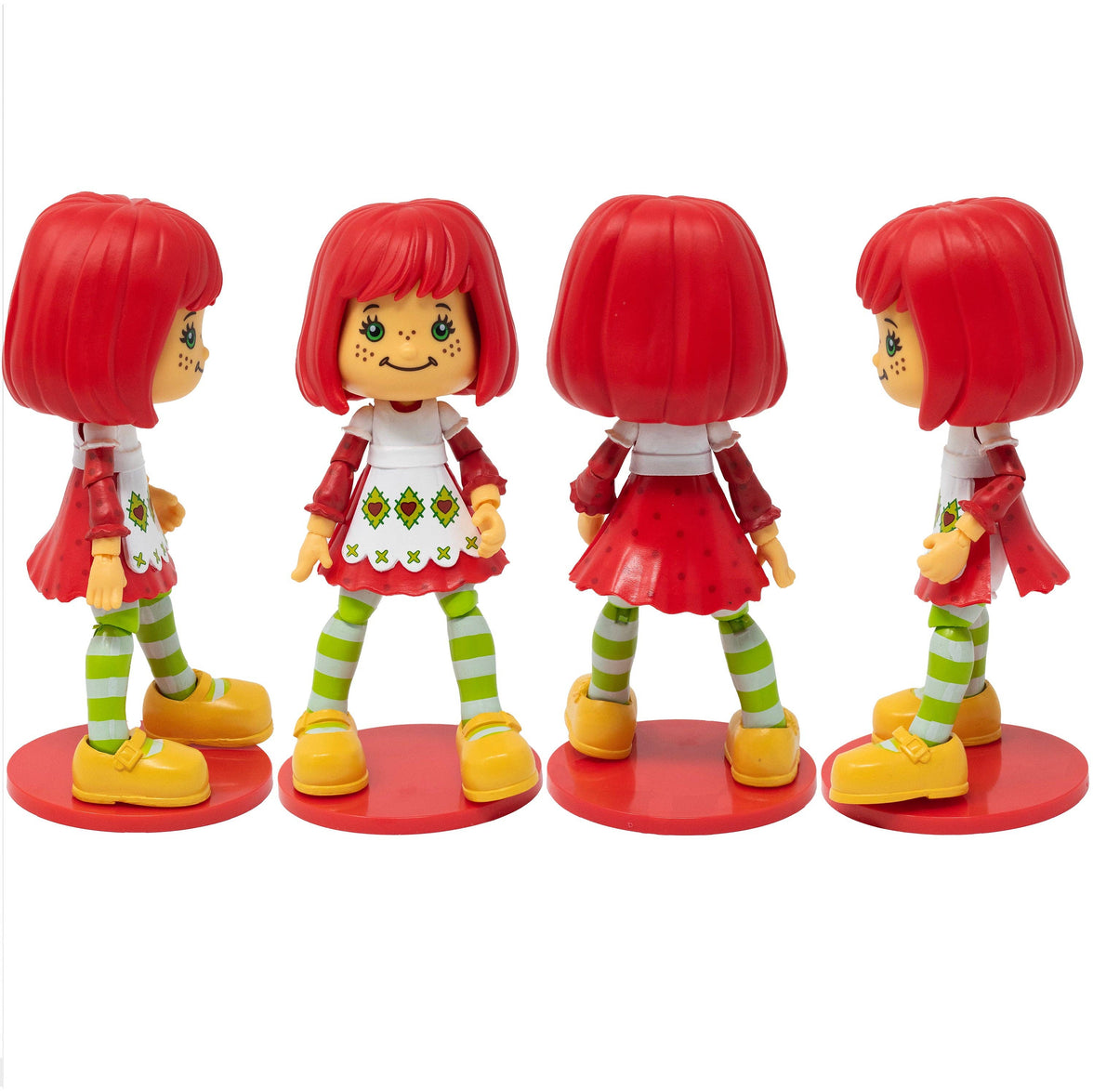 Boss Fight Studio Llc deluxe Strawberry Shortcake figure with red hair, green striped tights, yellow shoes, and white apron stand display