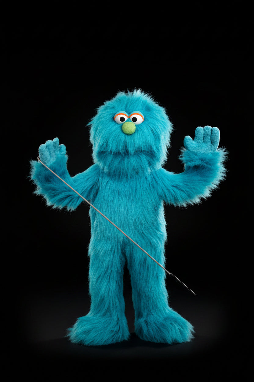 Silly Puppets - Silly Puppets Monster, Blue (30") plush with bright blue fur and green nose holding a thin rod by Silly Puppets