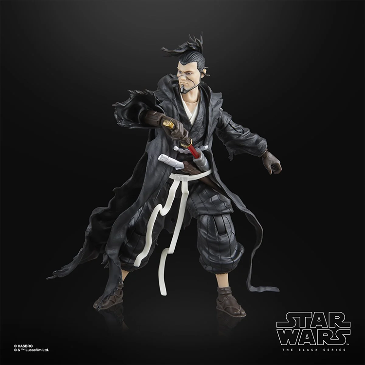 Hasbro Star Wars Black Series The Ronin 6-inch action figure in dynamic pose with detailed black outfit and katana swords