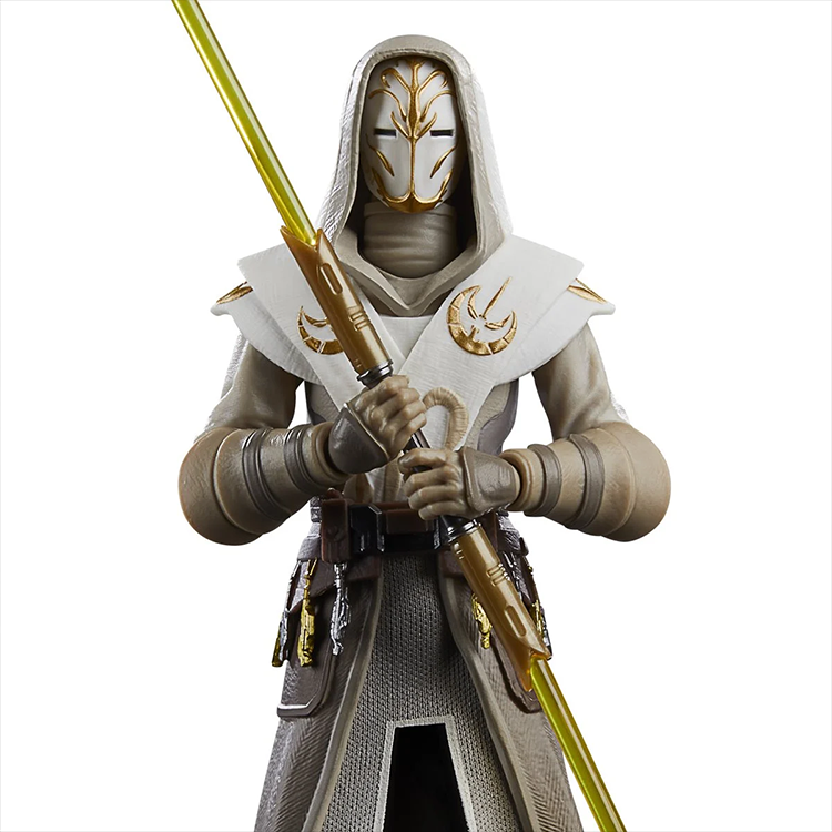 Hasbro Star Wars Black Series 6-inch Jedi Temple Guard action figure with double yellow lightsaber close-up view